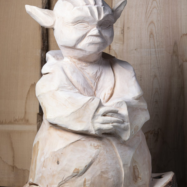 Sculpture, Yoda, bois, frêne, souche, tronçonneuse, gouge, made in France, local, circuit court